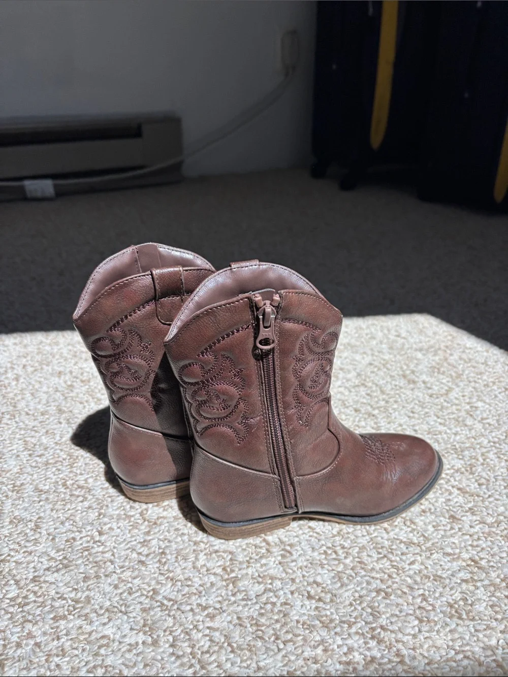 Cat & Jack Brown Embroidered Kids Western Boots with Side Zipper